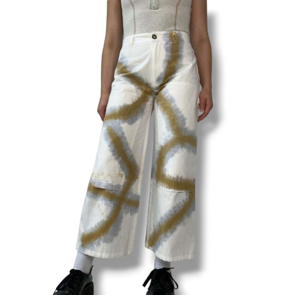 KLXTV Kurt Lyle Apollo Tie Dye Ripstop Carpenter Pants White Mustard Blue Medium